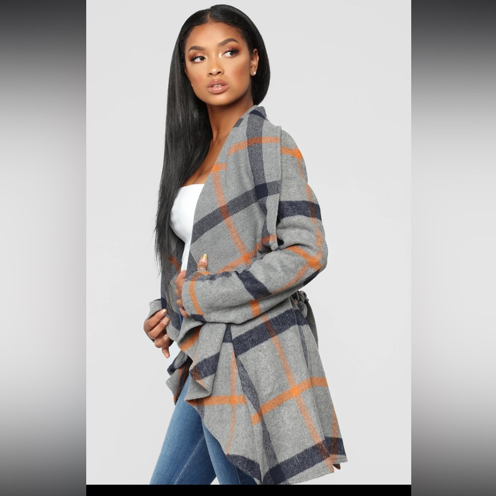 NWT Heather Grey Plaid Belt tie Wool-blend Sweater Coat size Medium